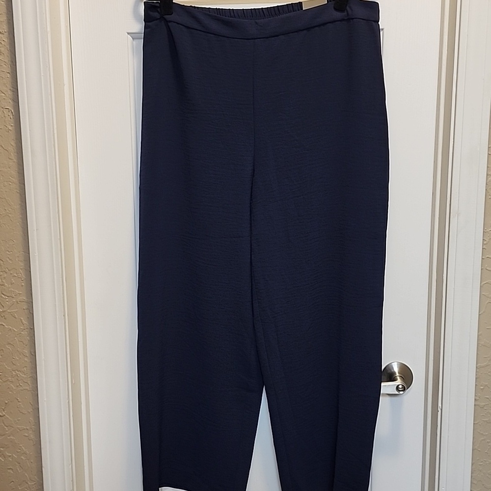 Chico's Lightweight Pull on Straight Leg  Pants Navy Classic Rise Ankle sz 3(16)